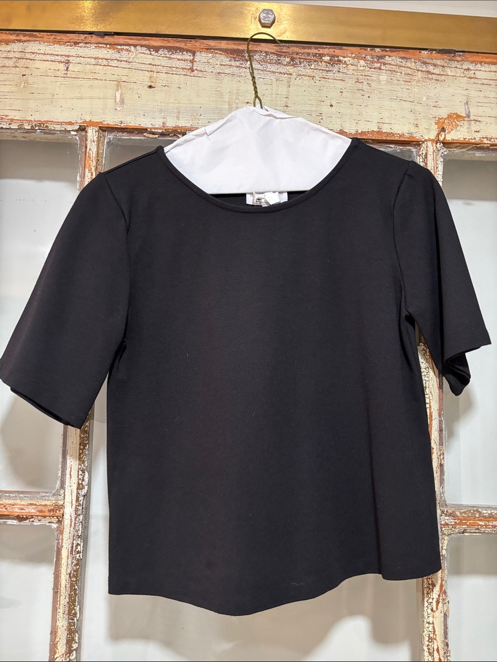 Classic Black Short Sleeve Blouse - Women's Crewneck